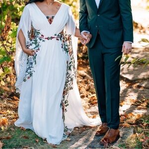 Ivory Embroidered Botanical Floral Dress | Flower Embroidery Wedding Dress